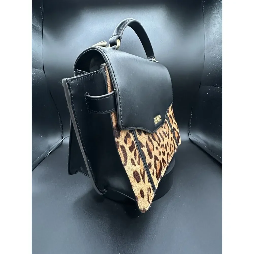 Aimee Kestenberg Black Leather Leopard Haircalf Structured Satchel